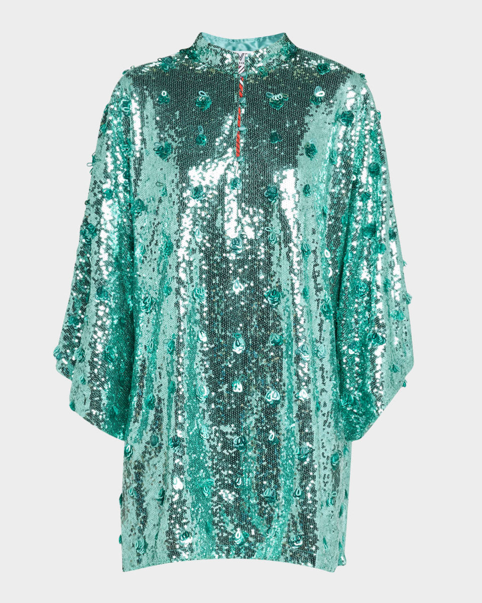 Sequin Kimono-Sleeve Mini Caftan